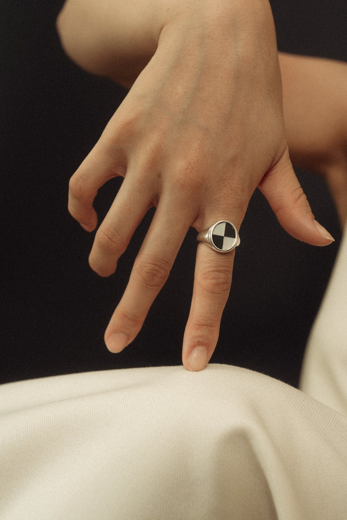 onyx × shell ring(silver/gold)