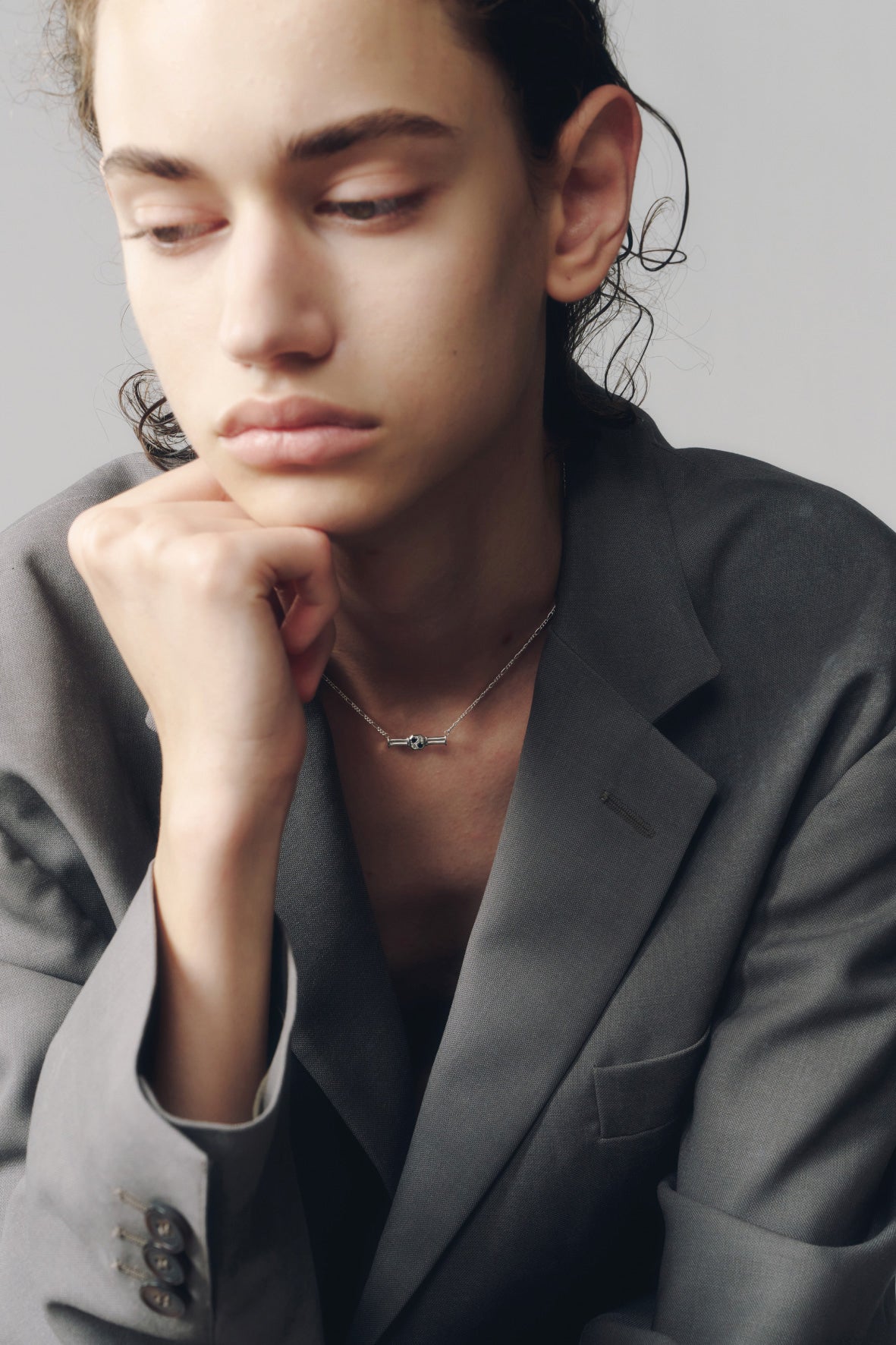 【受注商品】frame necklace(cz×onyx)(silver/gold)