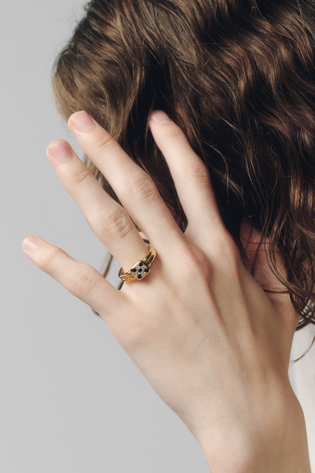 【受注商品】frame ring(cz×onyx)(silver/gold)