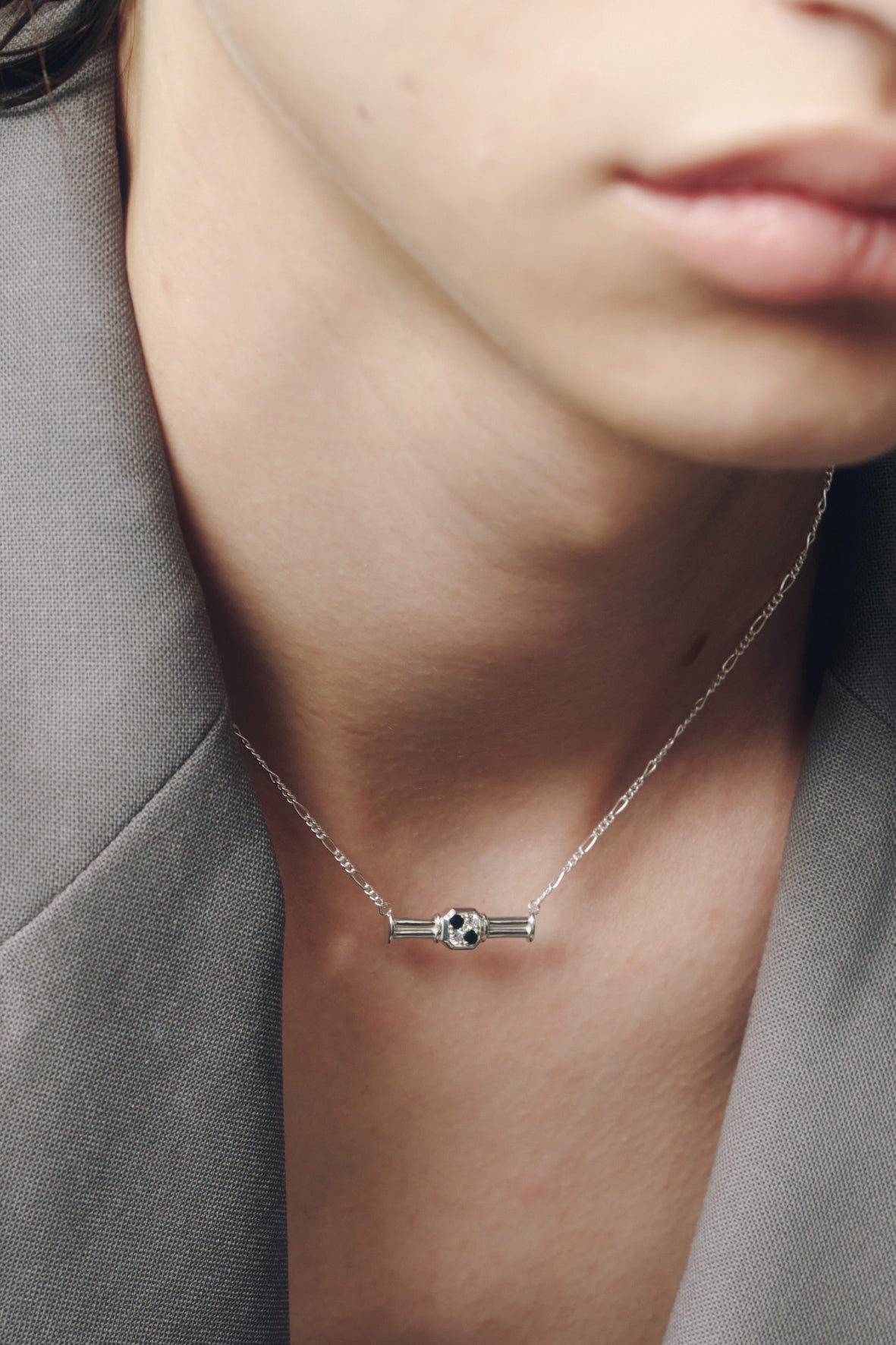 【受注商品】frame necklace(cz×onyx)(silver/gold)
