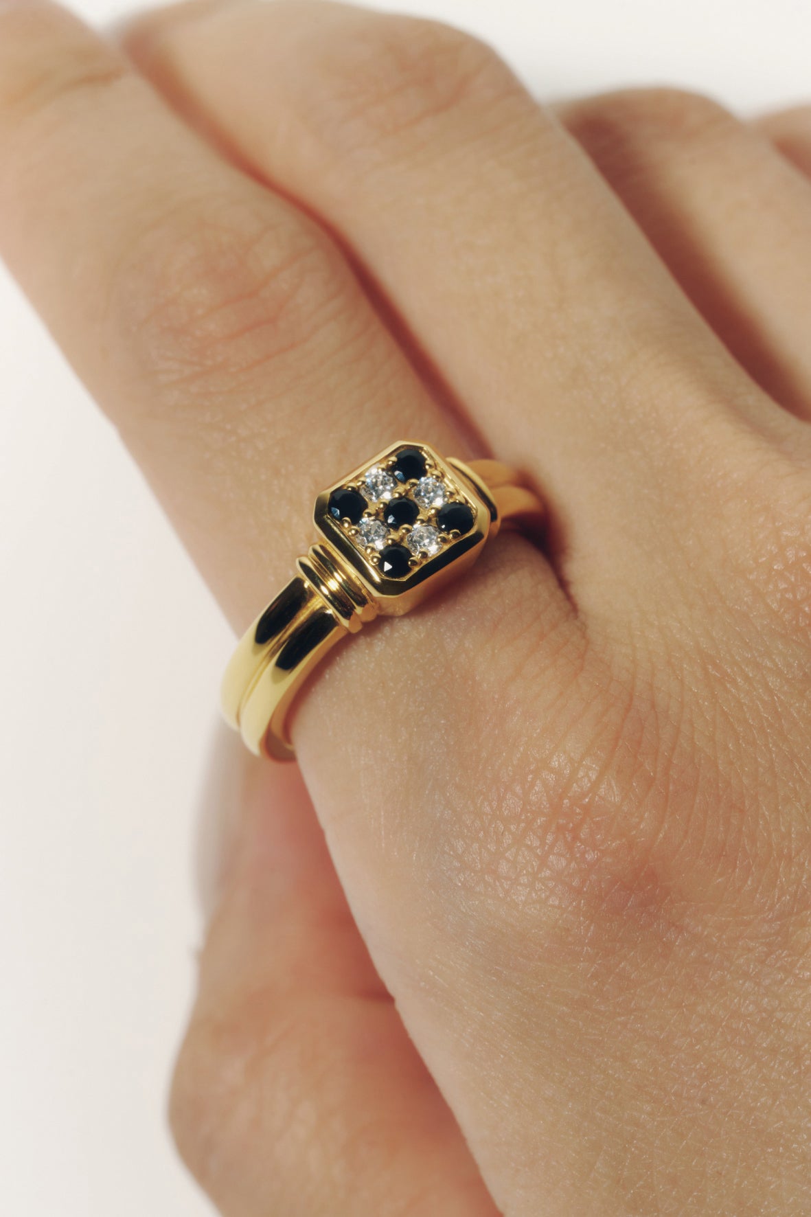 【受注商品】frame ring(cz×onyx)(silver/gold)