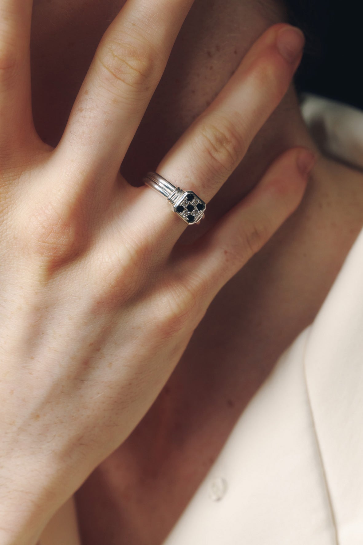 【受注商品】frame ring(cz×onyx)(silver/gold)
