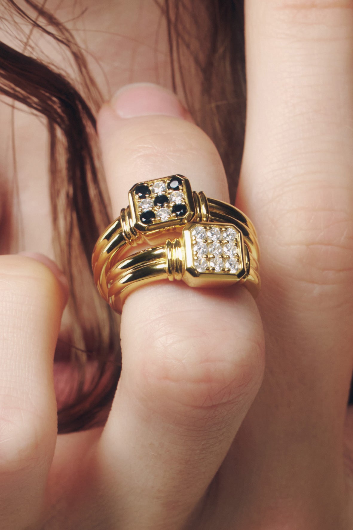 【受注商品】frame ring(cz×onyx)(silver/gold)