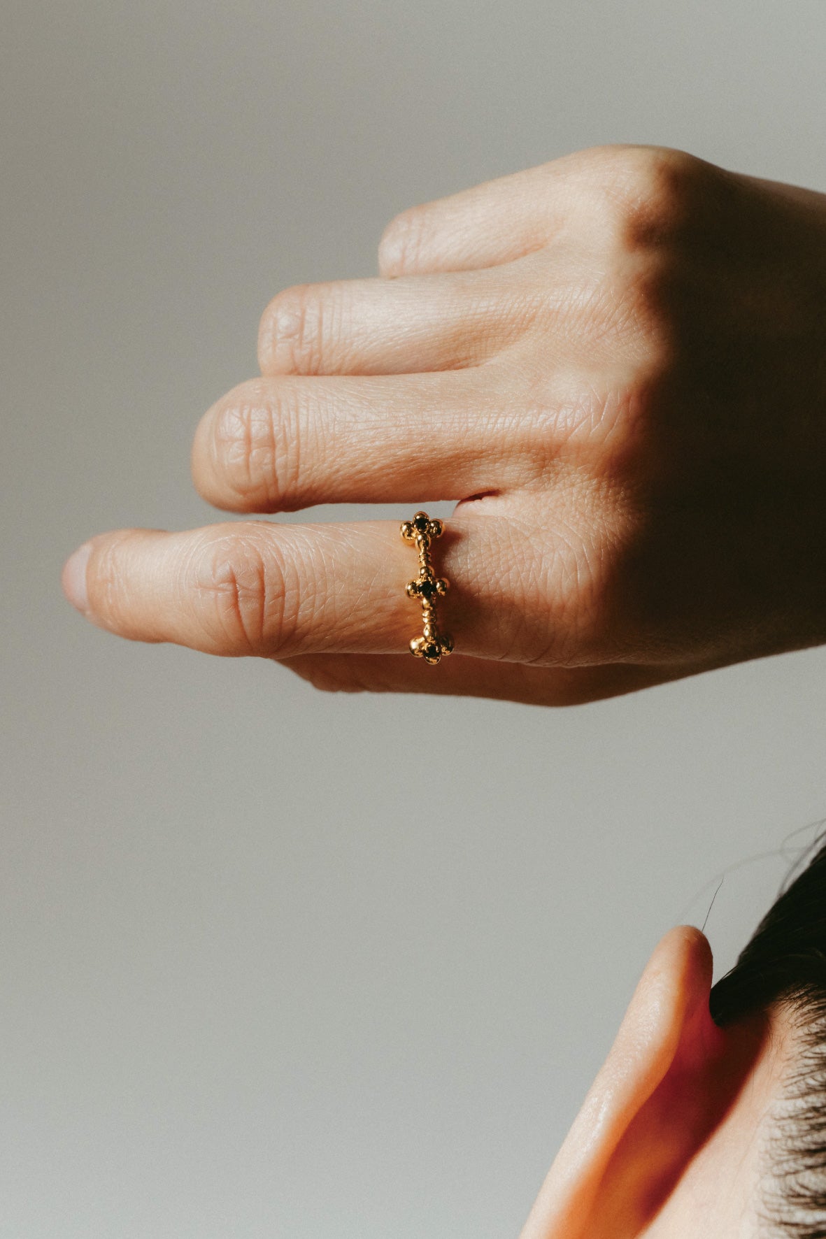 【店舗用】flower ring/03(onyx)(silver/gold)