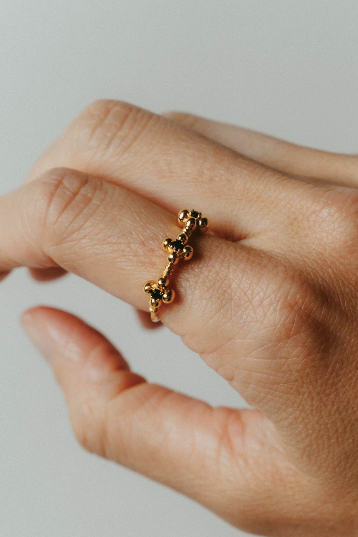 【店舗用】flower ring/03(onyx)(silver/gold)